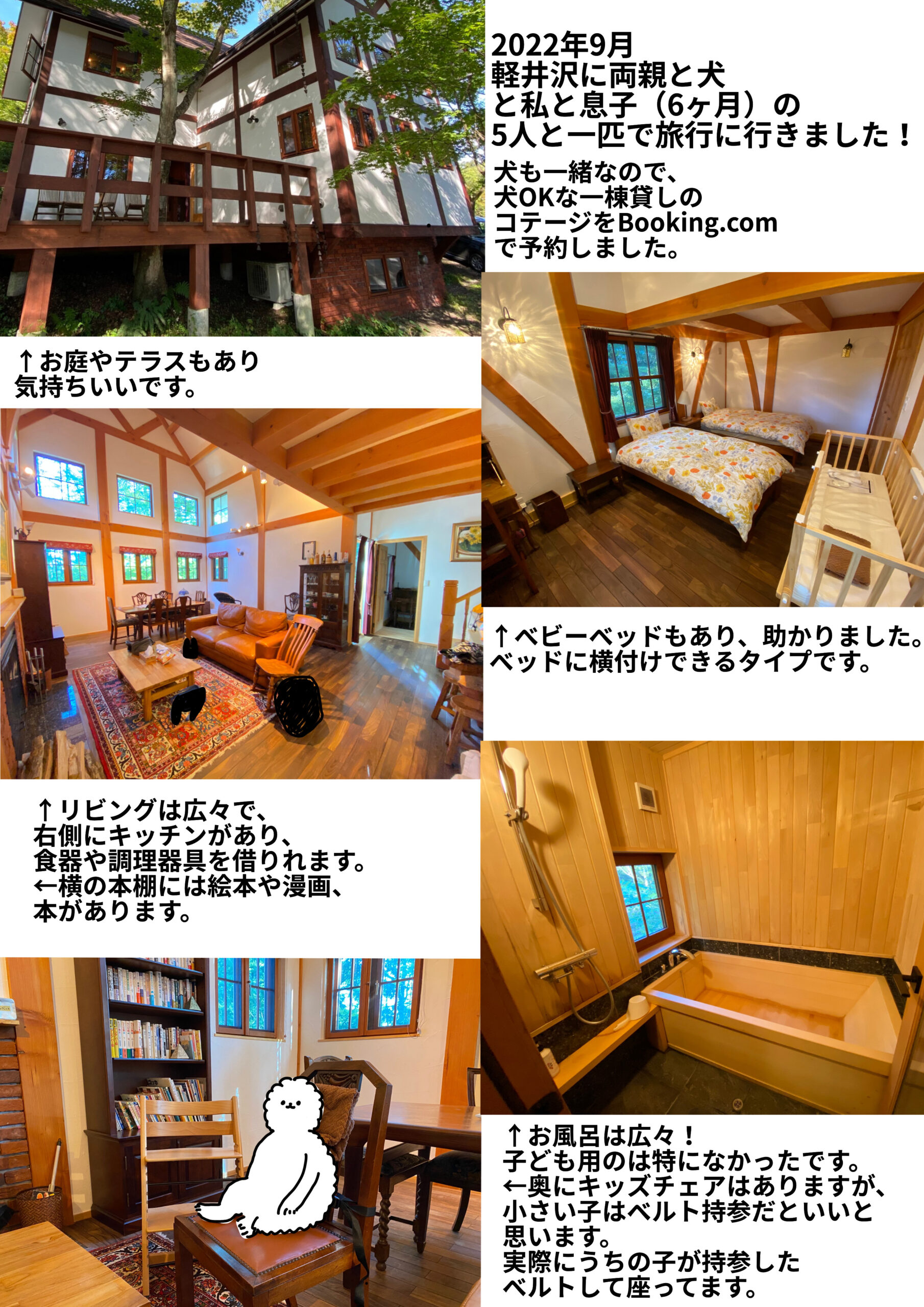0歳児とペットの犬と泊まった軽井沢のペンションの話を写真と文書をつけて画像にまとめました